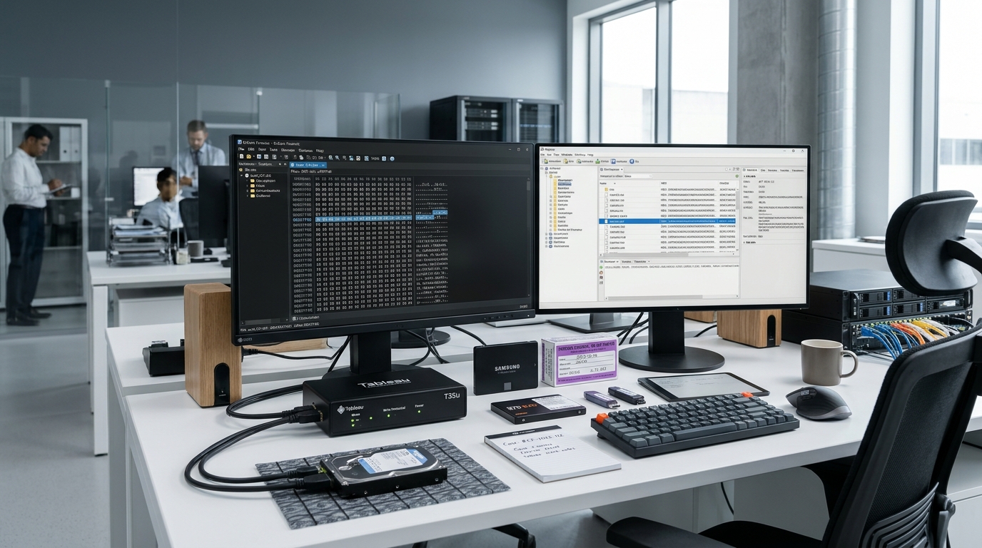 Laboratorio forense digital de Zainder con hardware write-blockers e inspección de evidencias